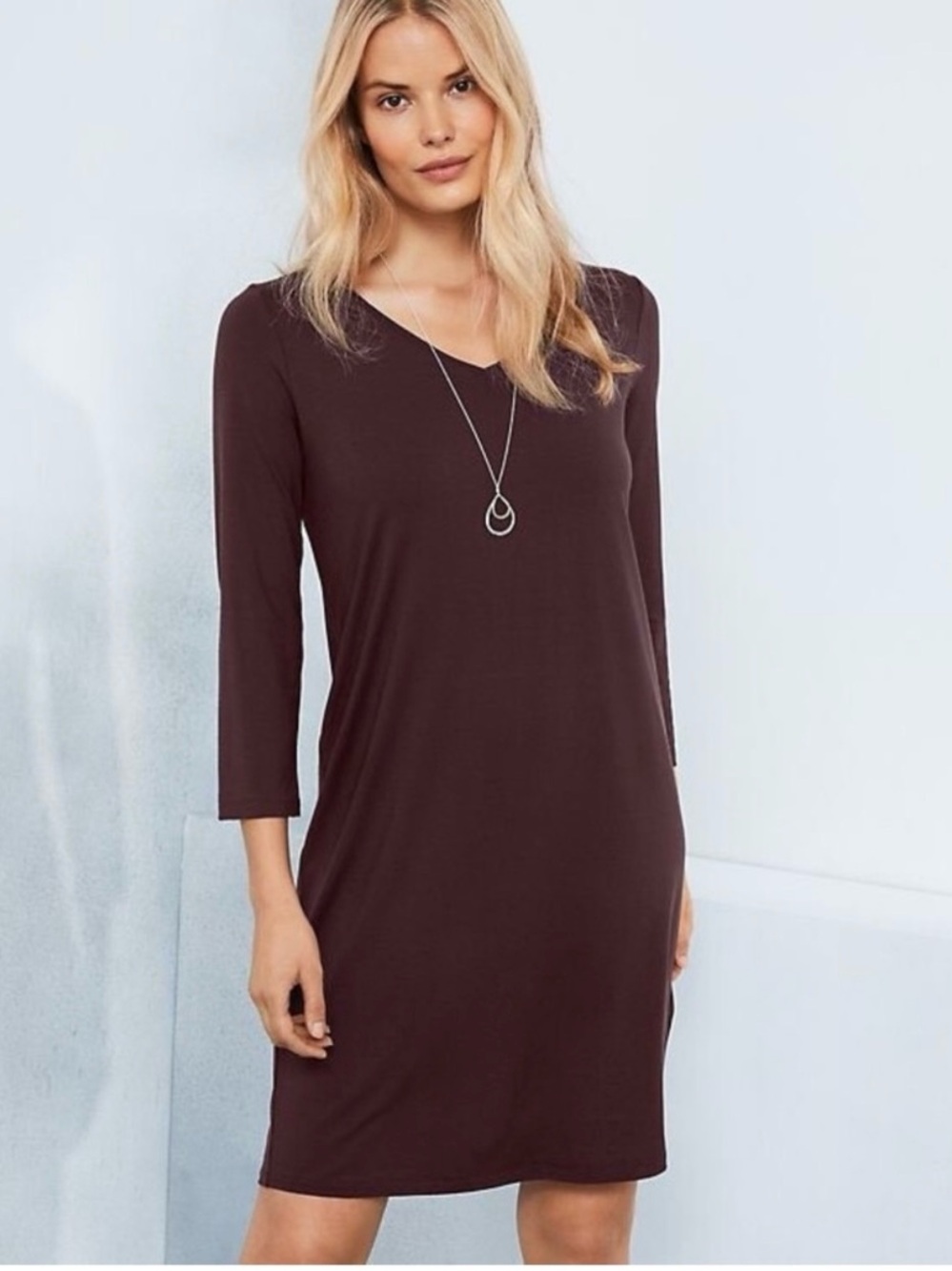 Eileen Fisher long sleeve v-neck pop over shirt shift dress